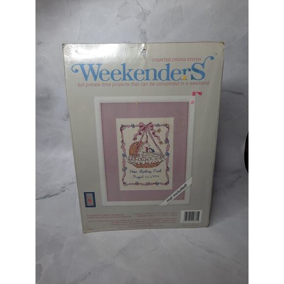 Vintage 1994 JCA Weekenders Cross Stitch Kit Bassinette Birth Sampler 02781 - Picture 1 of 5